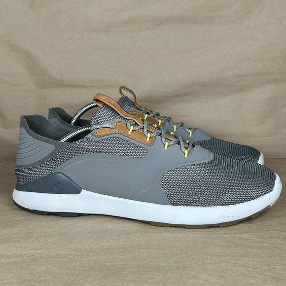 Olukai Nihoa Li Mens Size 12 Gray Knit Leather Trim Casual Lightweight Sneakers - Picture 2 of 11